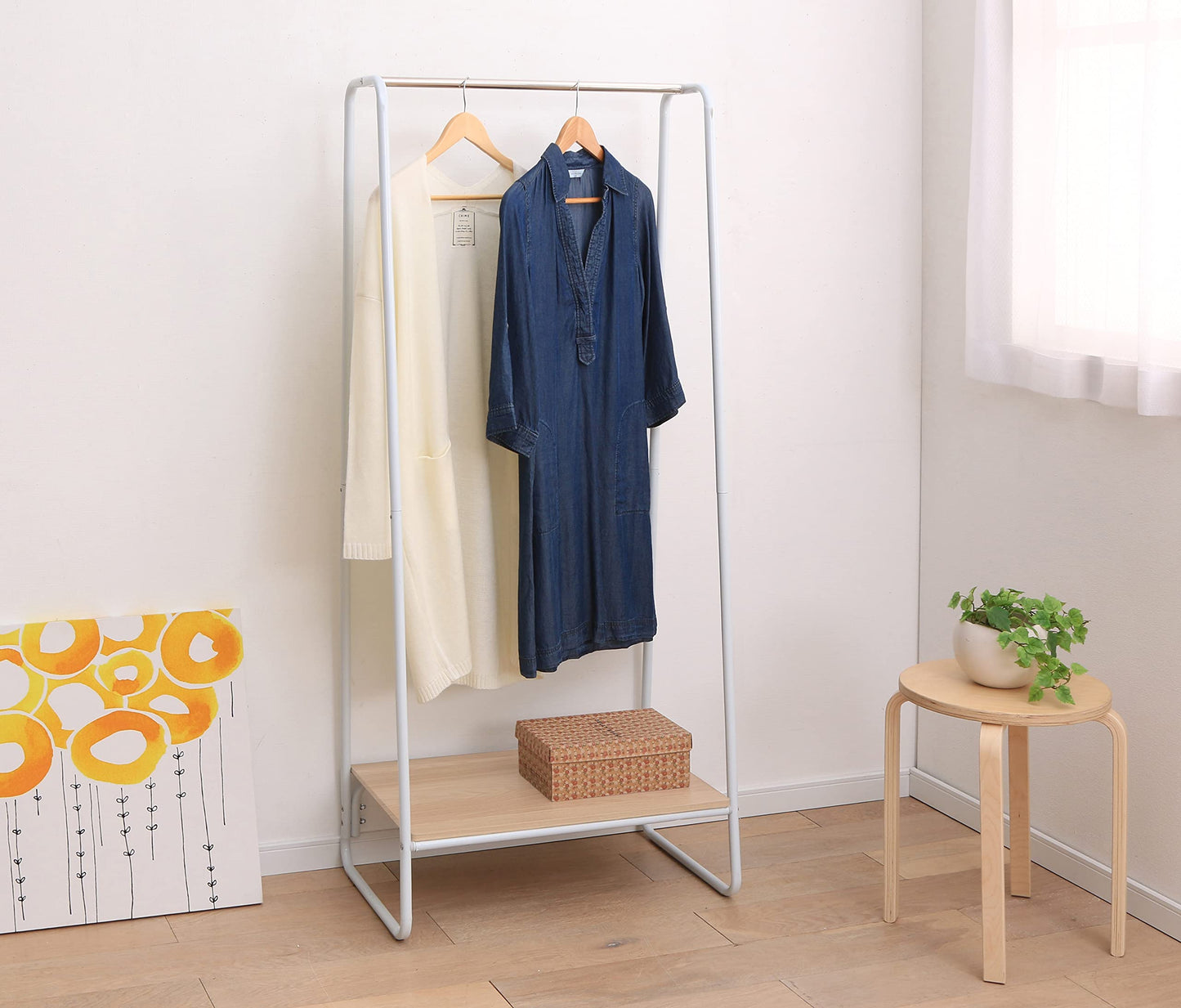 Iris Ohyama, Bedroom Storage, Large Metal Clothes Rack, Wardrobe with Shelf, Coat Rack, 1 Level, White, Dressing, Clothes & Shoes, Entrance