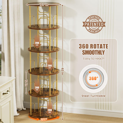 OCTORO 5 Tier Rotating Bookshelf, 360° Corner Bookshelf Tower, Round Revolving Bookcase with Adjustable Levels, Spinning Book Shelf for Home Office