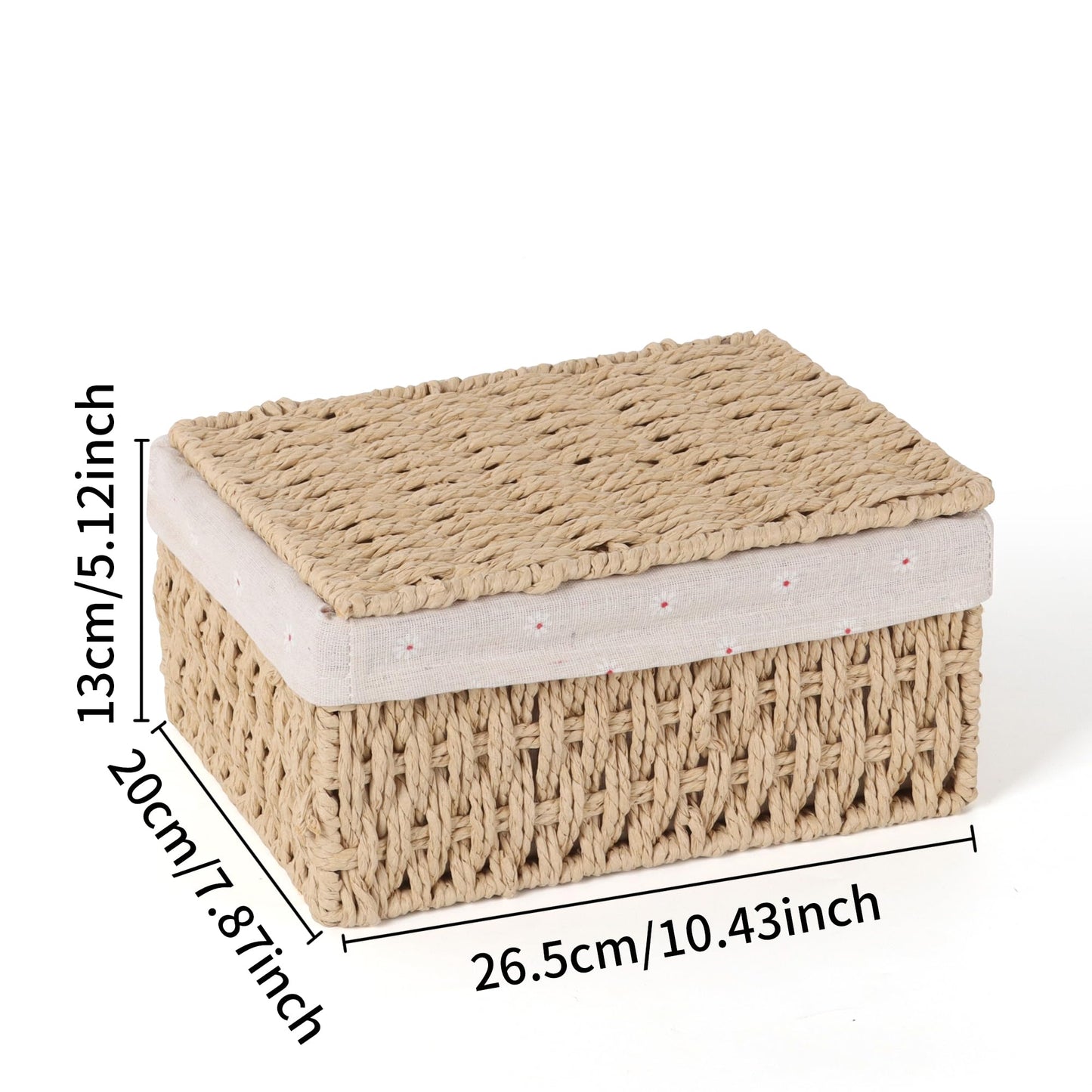 FEILANDUO Wicker Shelf Baskets Bin with Lid, Handwoven Paper Rope Baskets for Organizing, Rectangular Basket for Storage