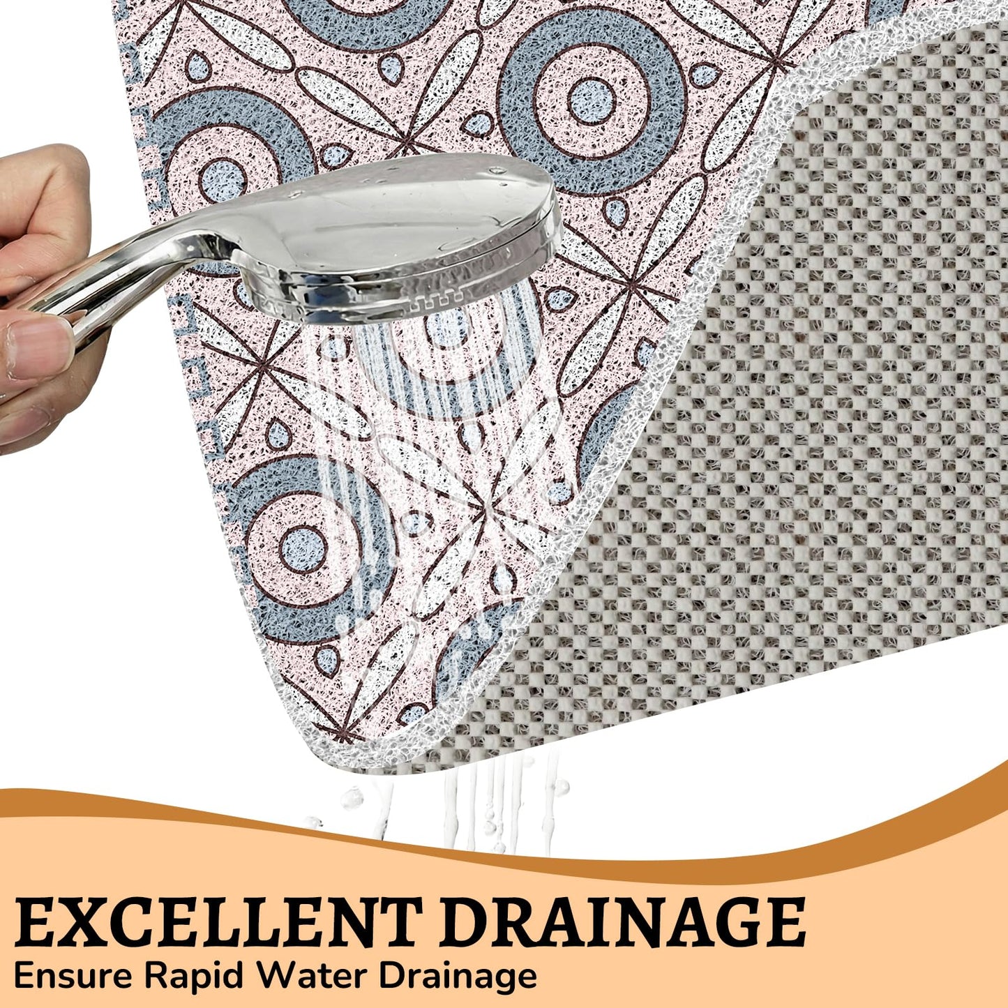 Square Loofah Shower Mat Non Slip 70x70 CM, Anti Mould Quick Drying PVC Mat for Inside Shower & Wet Room, Anti Slip for Elderly & Adults, Textured