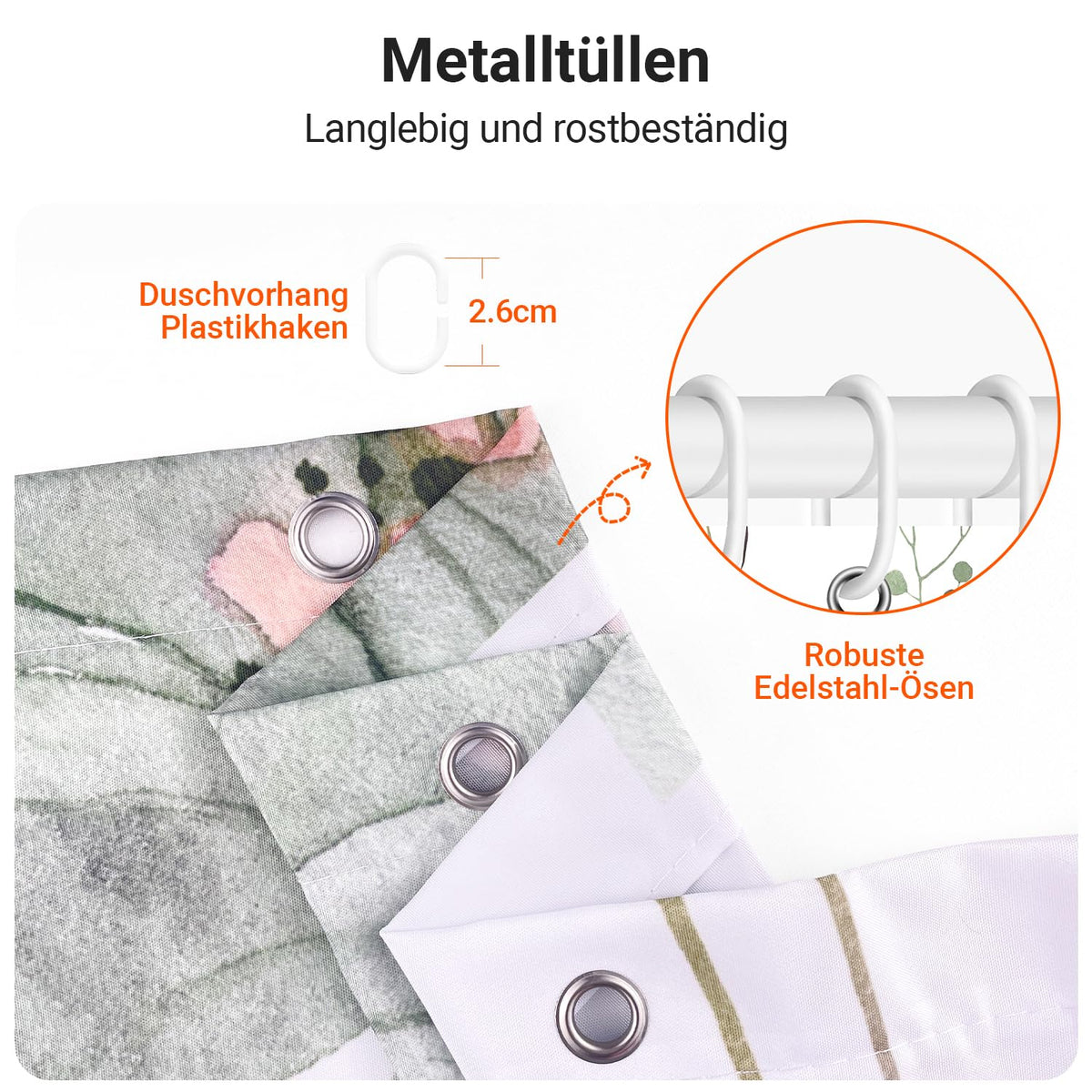 Lerores Shower Curtain, 120 x 200 cm, Sage Green Flower, Weighted Hem, Anti-Mould, Water-Repellent