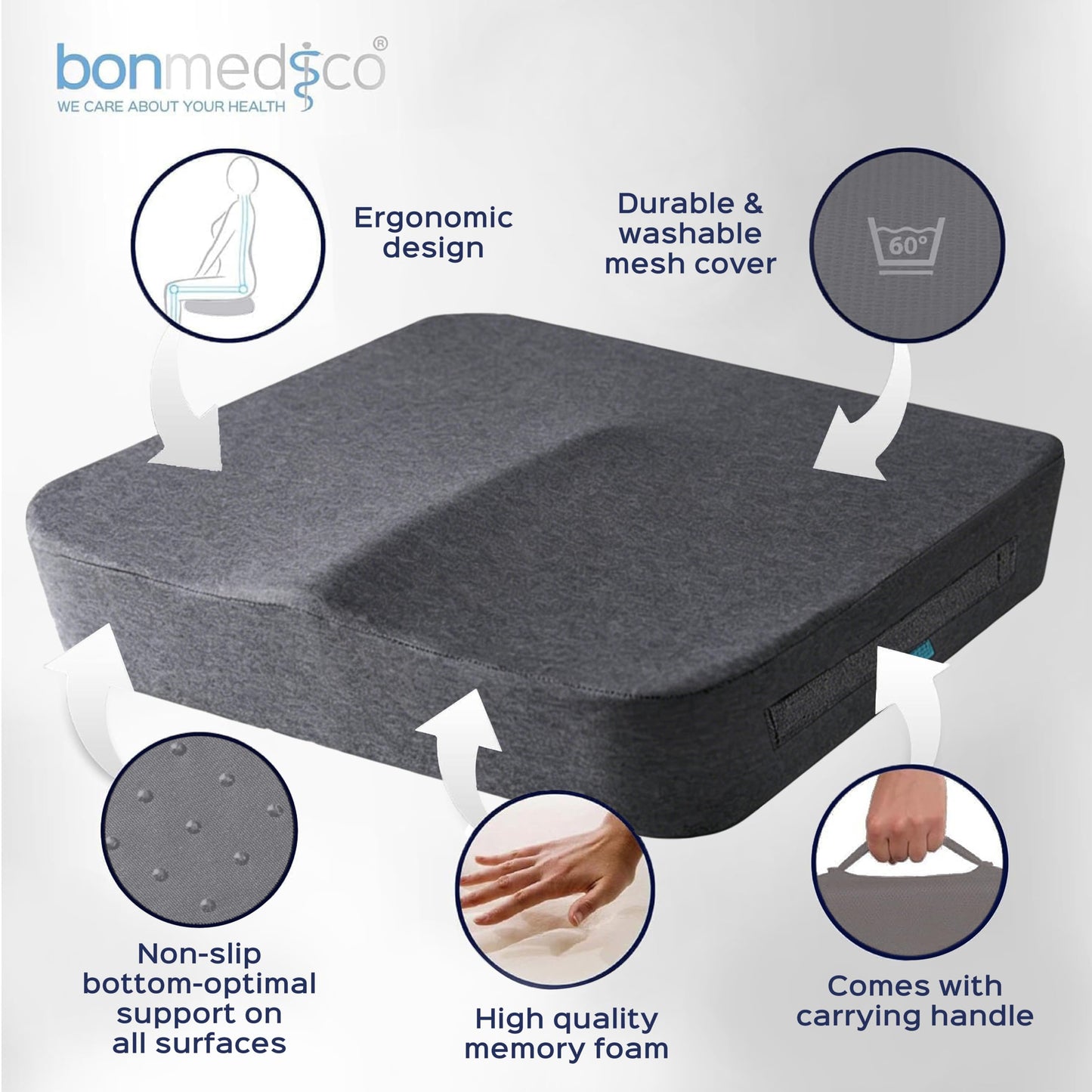 bonmedico Memory Foam Seat Cushion for Office Chair Gery