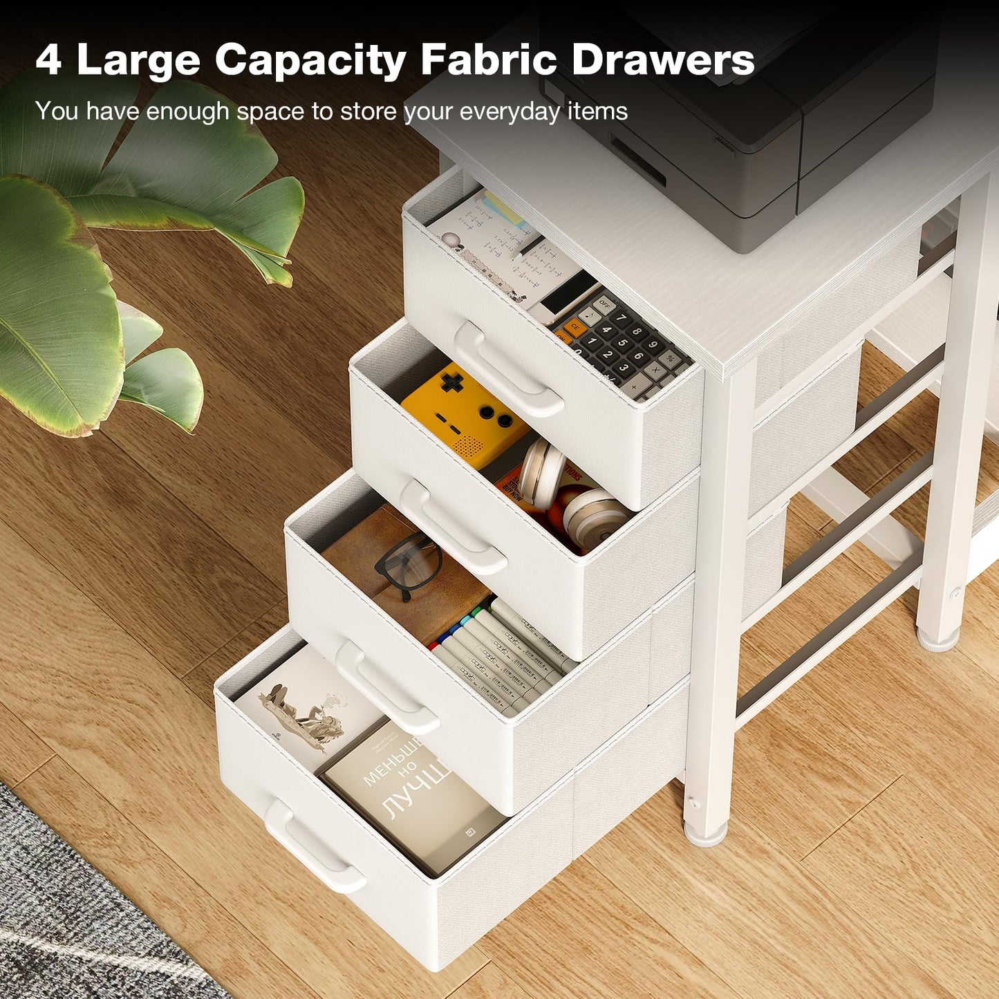 Coleshome Small Corner Desk with Drawers for Home Office, 120x70 cm, White