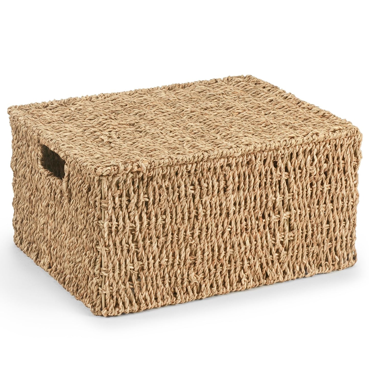 Woodluv Storage Boxes with Lids, Woven Natural Seagrass, Nesting Storage Baskets for Shelves, Gift Hamper Basket