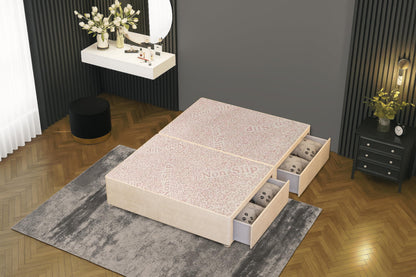Bed Centre Flexby Divan Bed Base Only with 2 Drawers Same Side, No Headboard - Available in 3FT, 4FT, 5FT & 6FT 3FT Single, Plush Ivory Fabric