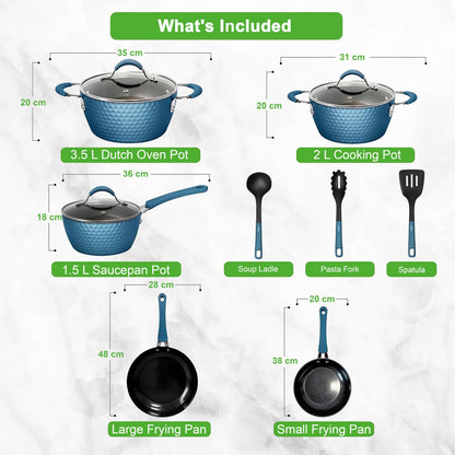 NutriChef 11 Pc Pots and Pans Set Non Stick Cookware with Ceramic Coating, Ergonomic Handles, Induction Ready, Includes Saucepan, Dutch Oven, Large &