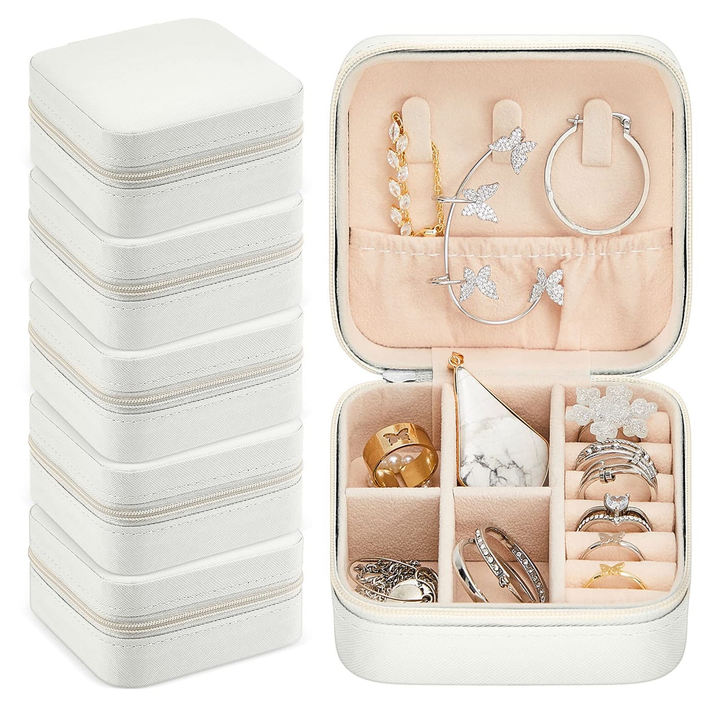 Taiyin 6 Pcs Travel Jewelry Case Jewelry Travel Organizer Small Jewelry Box Bridesmaid Gift Boxes Mini Storage Organizer Box (White)