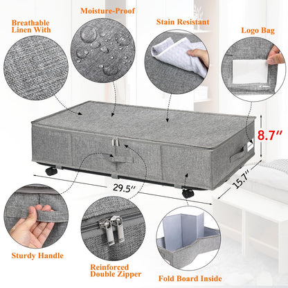 JUPELI Under Bed Storage on Wheels, Extra Large 50L Foldable Under Bed Storage Organiser, 2 Pack Underbed Storage on Wheels, Rolling Underbed Storage
