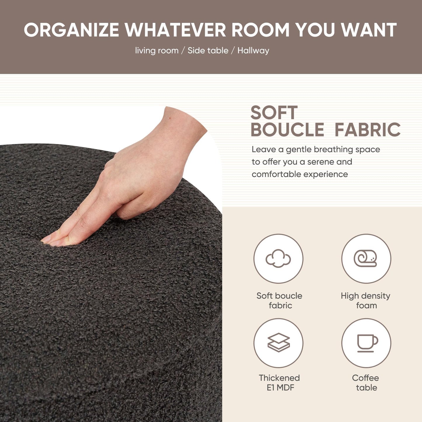 Bonlife Round Ottoman with Storage, Folding Footstool with Coffee Table