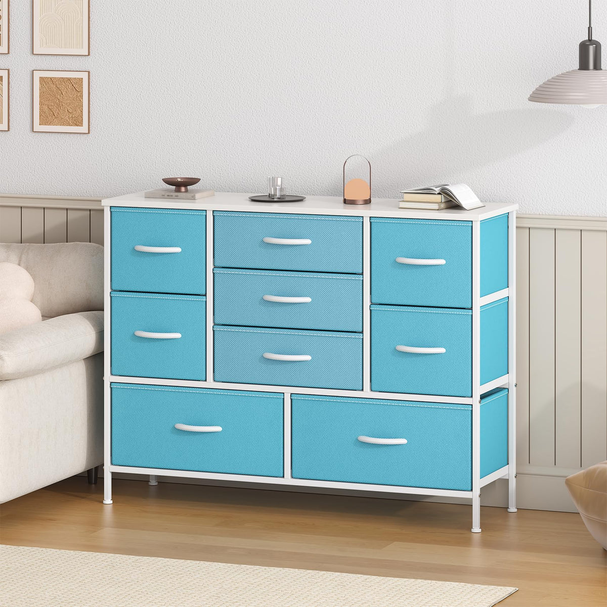 GoaHi Chest of Drawers, Large Dressers with Metal Frame and MDF Wooden Top Board, Adjustable Feet, Anti-Tip Safety