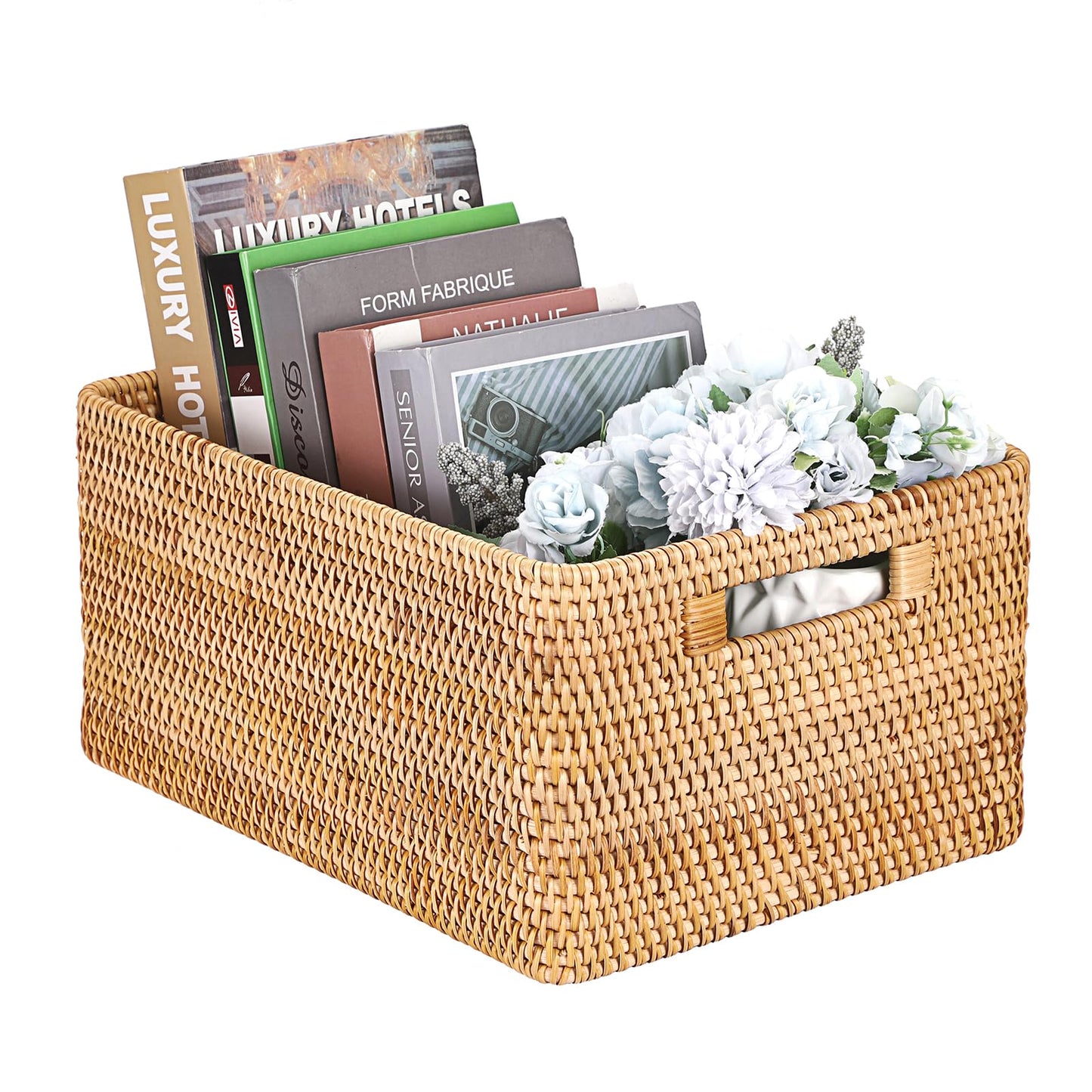 IGNPION Rattan Opened Storage Basket, Wicker Basket for Shelf, 38x28x18cm