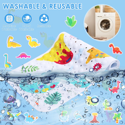 GWCYMYD Baby Bath Mat Non Slip Anti Mould, 100x40cm Extra Long Bathtub Mat for Kids with 30 Shower Stickers