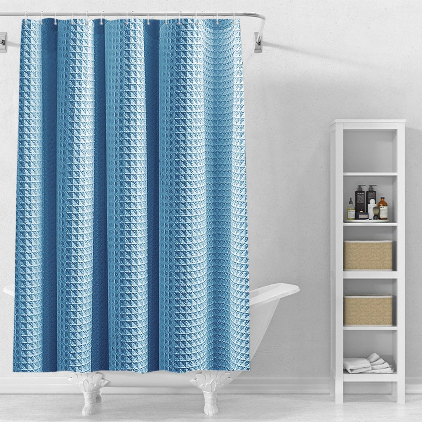 Stfery Waffle Shower Curtain with Metal 120x200 Shower Curtain Waterproof Mould Resistant