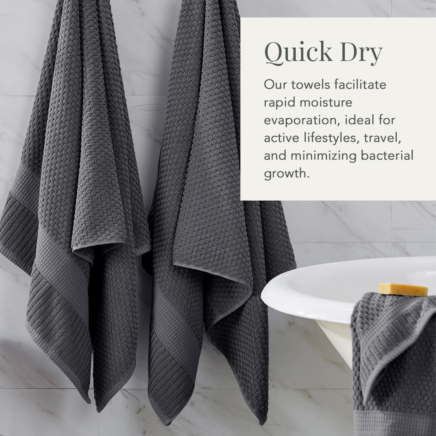 NY Loft 100% Cotton Bath Towel 4 Pack | Super Soft & Absorbent Quick-Dry Bath Towels 30" x 52" |Textured and Durable Cotton | Trinity Collection