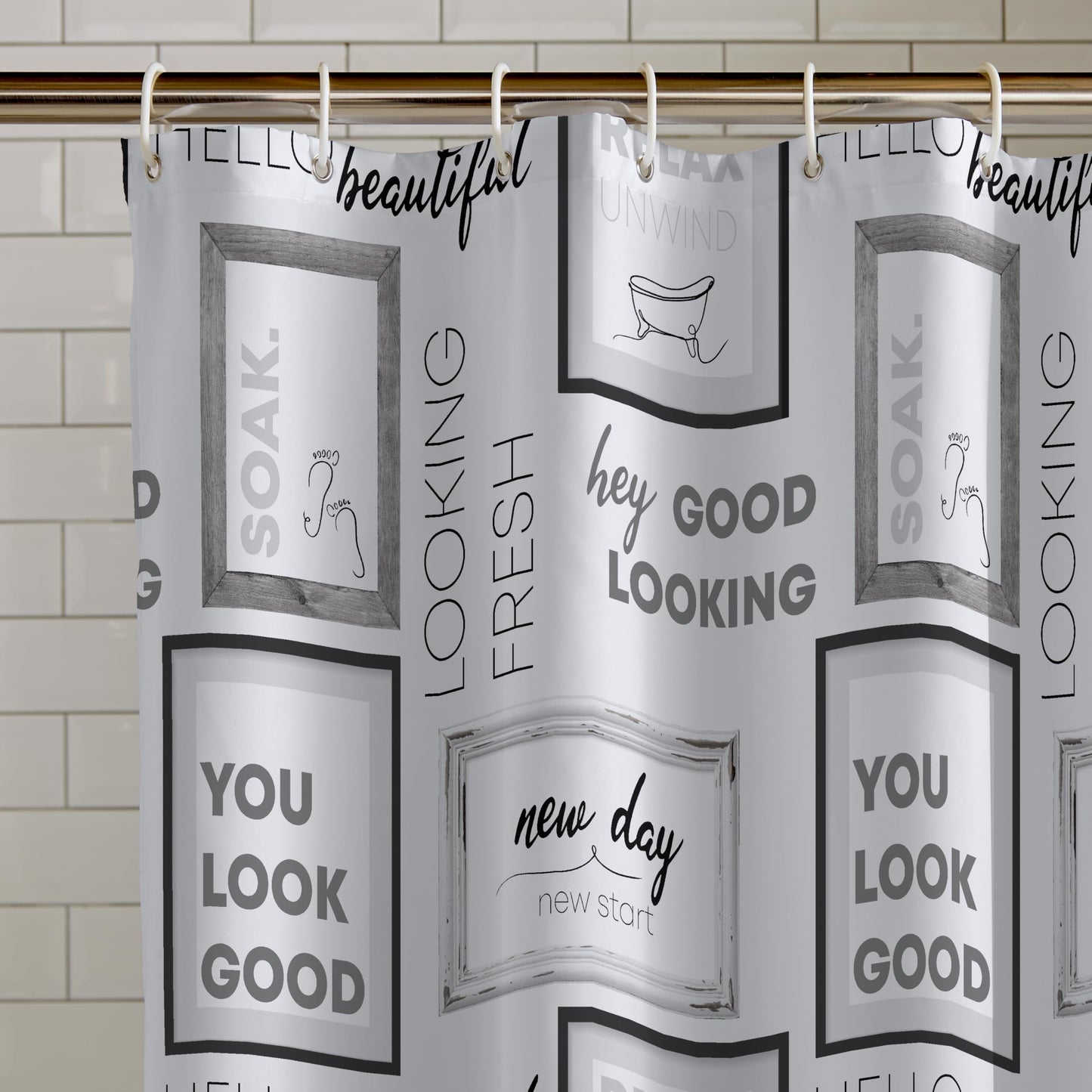 Catherine Lansfield Relax and Unwind 180x180cm Shower Curtain Grey/Black