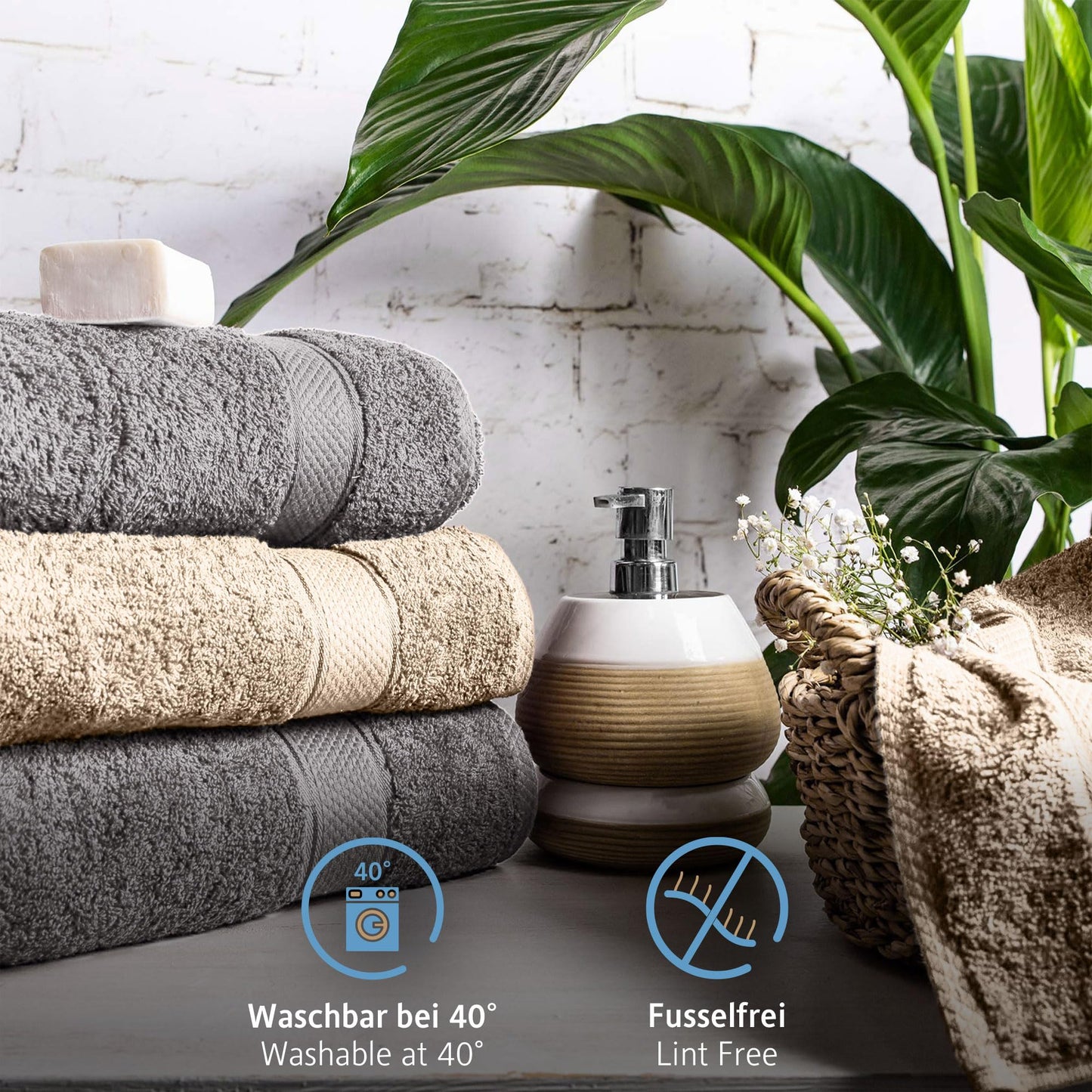 Komfortec Set of 8 Hand Towels 50 x 100 cm 100% Cotton Terry Towelling Soft Anthracite Grey/Beige