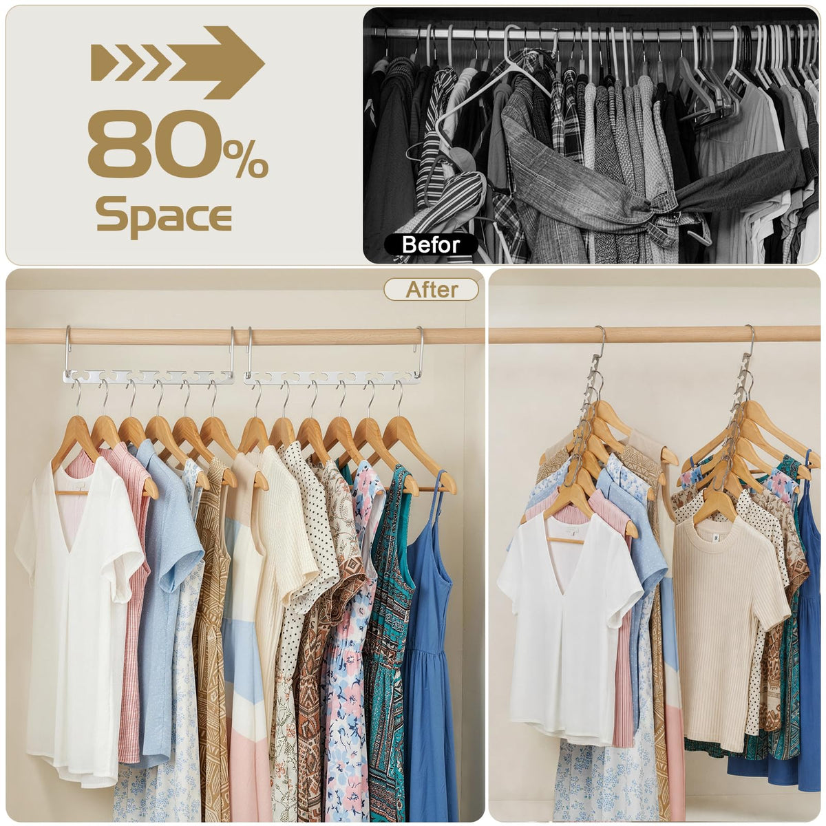 HOUSE DAY 8Pcs Magical Hangers Closet Space Saving Wardrobe Clothing Magic Hangers Oragnizer Heavy Chrome Hanger, Updated Hook Design 26cm Long