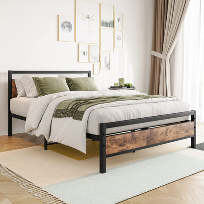 BOFENG Double Bed Frames with Wood Headboard,Heavy Duty Metal Platform Bed Frame Double Bed No Box Spring Needed,Mattress Base/Under Bed