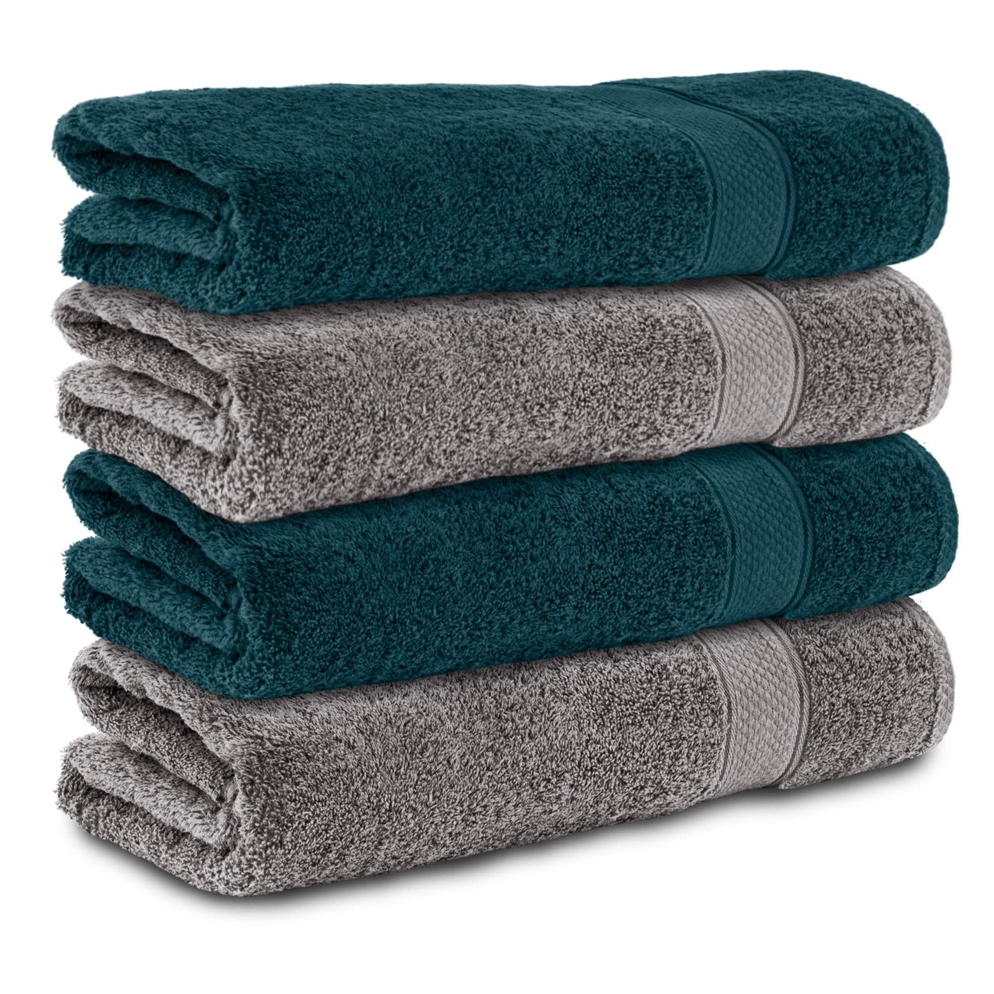 Komfortec Set of 4 Hand Towels 50 x 100 cm 100% Cotton Terry Towelling Soft Anthracite Grey/Petrol