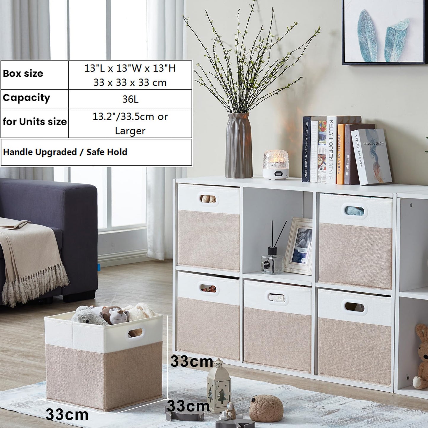 Mangata Cube Storage Boxes 33x33x33cm, Light Khaki Cream White, 3Pcs