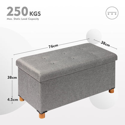 Bonlife Footstool for Living Room,Grey Ottoman Storage Box with Tray,Folding Ottoman Coffee Table with Storag,76x38x38cm