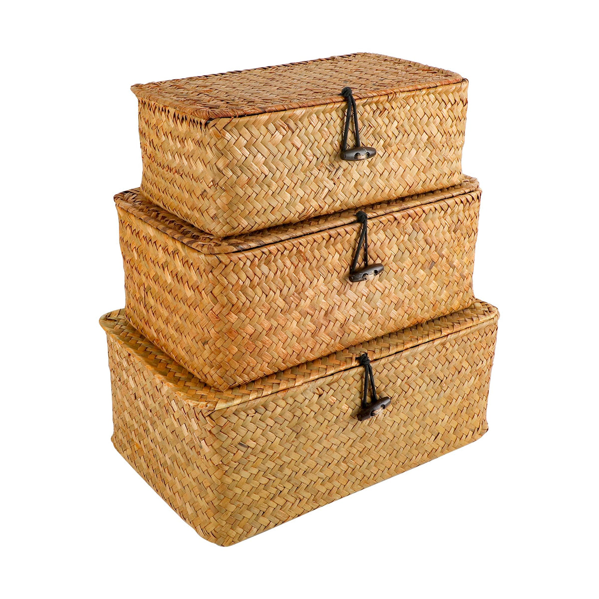 YKUKIZEE 3 PCS Rattan Woven Storage Basket with Lids Wicker Storage Basket