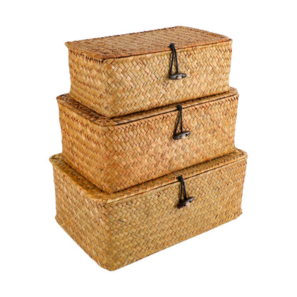YKUKIZEE 3 PCS Rattan Woven Storage Basket with Lids Wicker Storage Basket