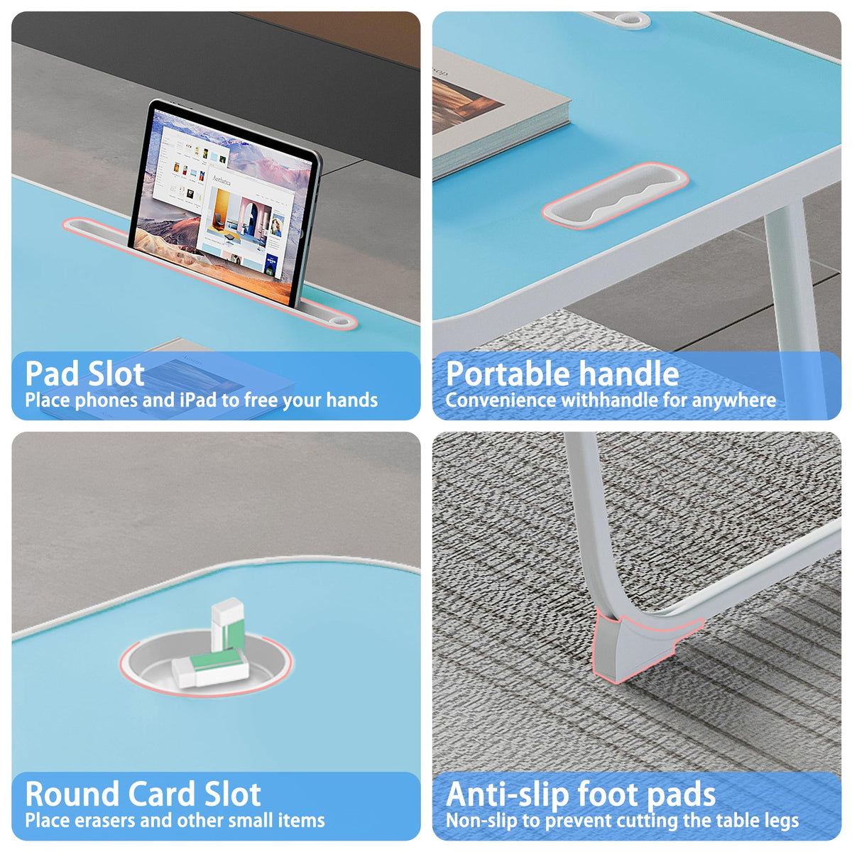 Laptop Bed Desk, Lap Desk Breakfast Tray Table for Home and Office,Eating, Reading, Writing on Bed, Sofa,Laptop Stand for Bed Blue