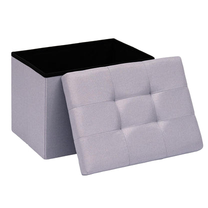 PINPLUS Linen Ottoman Storage Box with Lid, 42x32x32 cm, Light Purple