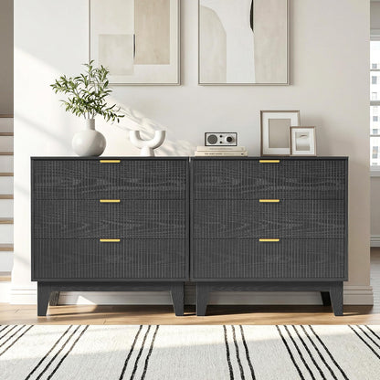 Yvsevnr Chest of Drawers 3 Drawer Bedroom Dresser Wooden Fluted Closet Dressers Anti-Tipping Storage Cabinet Unit Clothes Storage Organizer for