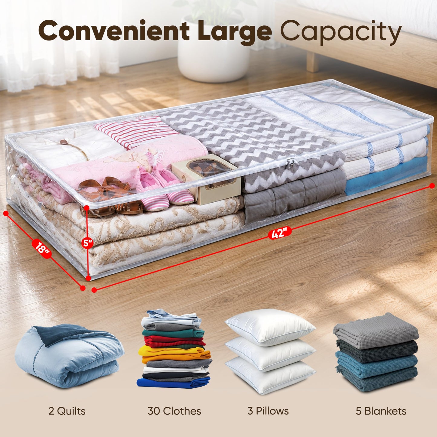 Masirs Clear Underbed Storage Bag, Durable Vinyl Material to Shield Your Contents from Dust, Dirt and Moisture