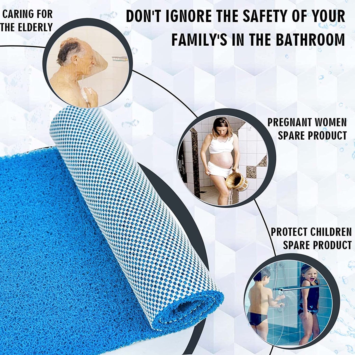 Bingobang Bath Mats Non Slip,Shower Mat Rubber 100x40cm,Extra Soft Anti-Mould, Machine-Washable,For Bathroom Floor,Bathtub(Blue)