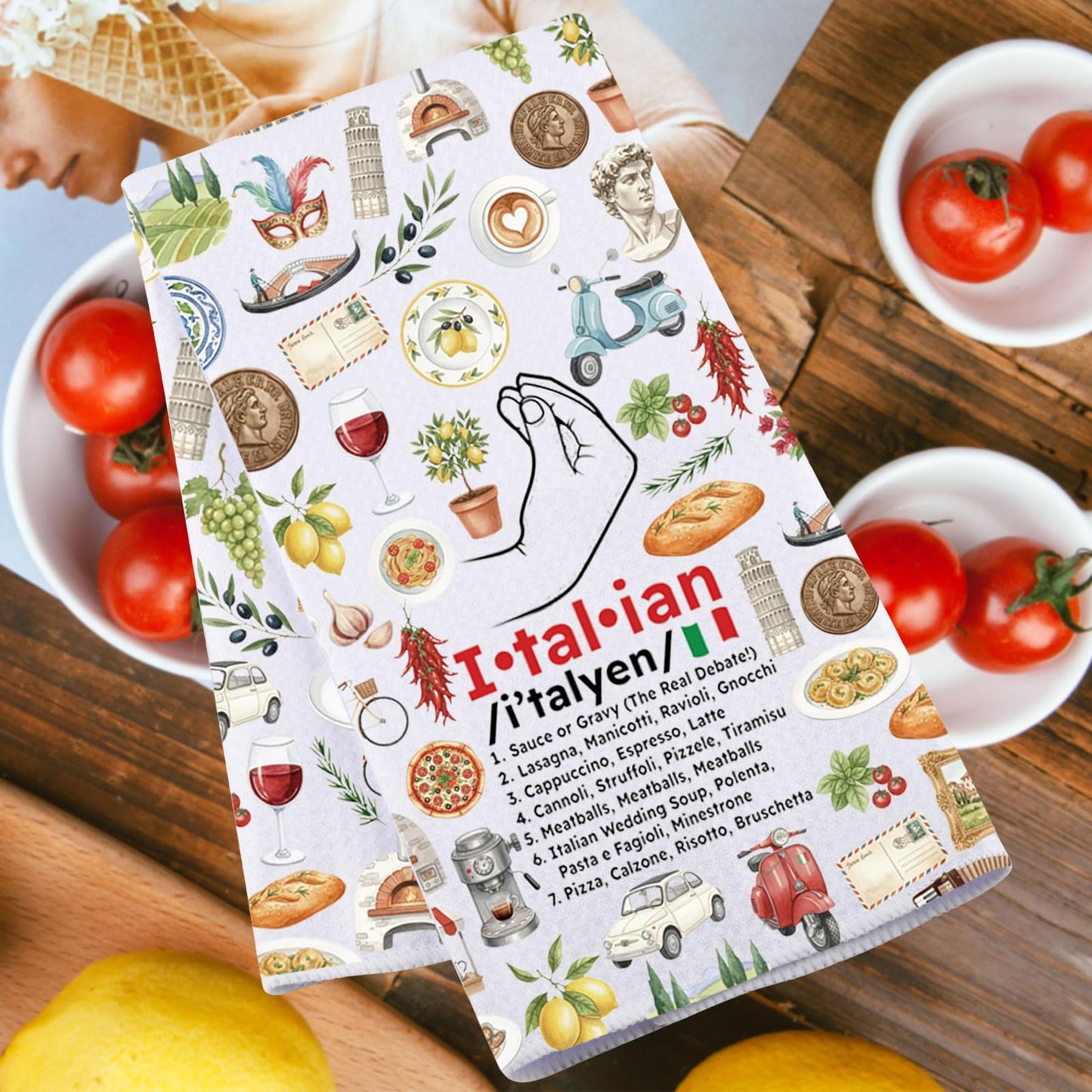 MYSOMY Italian Kitchen Towels Italian Kitchen Decor Italian Hand Towel Italian Chef Gifts Italian Rules Dish Towel (I·tal·ian kt1)