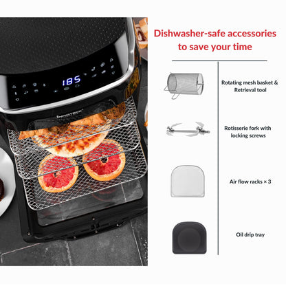 Innoteck Kitchen Pro 12L Digital Air Fryer Oven - 1800W, 8 Presets, Rotisserie function Large Digital Touch Panel Dishwasher Safe Accessories - Black