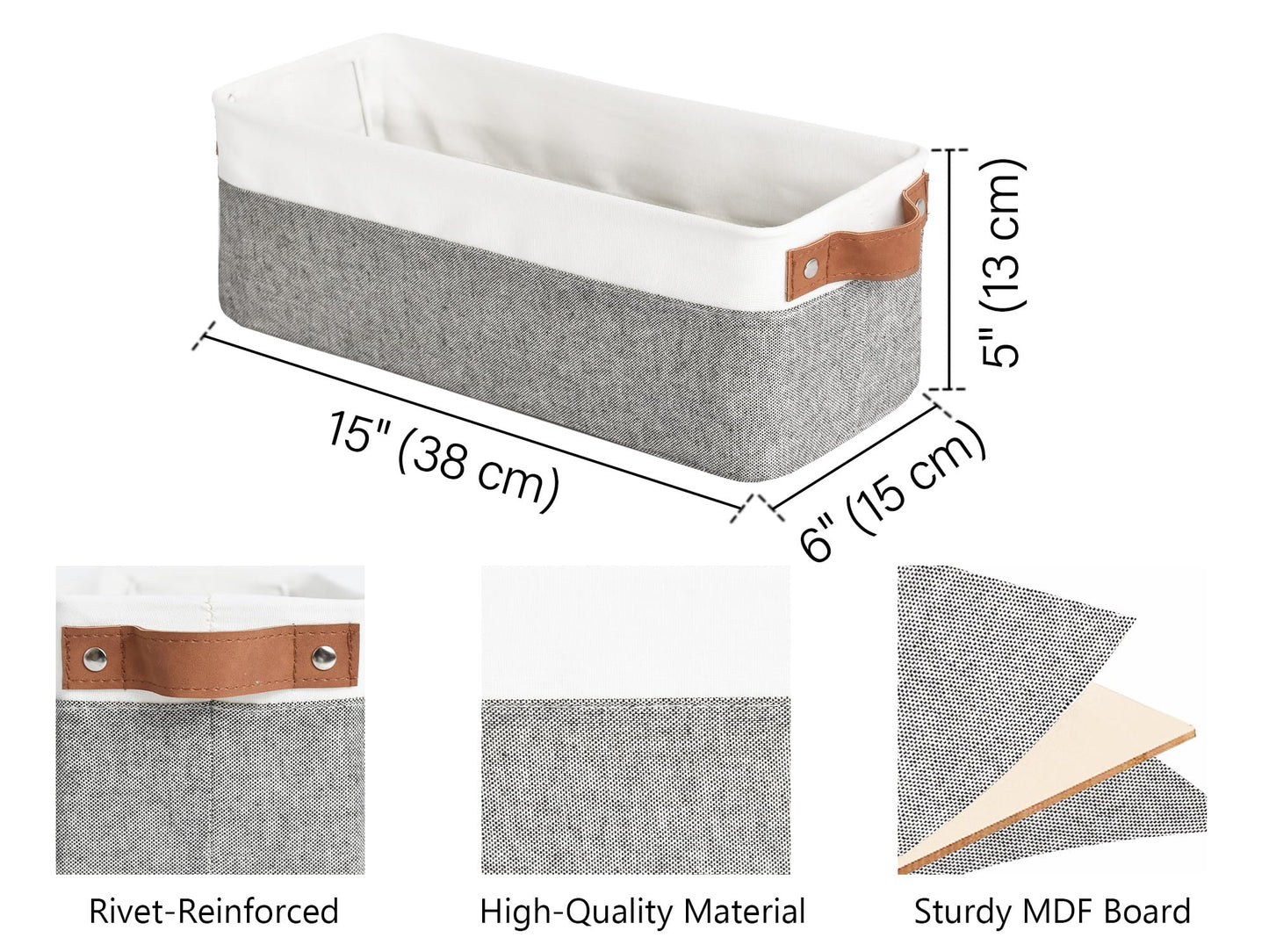 StorageWorks Narrow Storage Boxes for Shelf, Long Storage Baskets with Metal Frame, Slim Storage Boxes for Organising