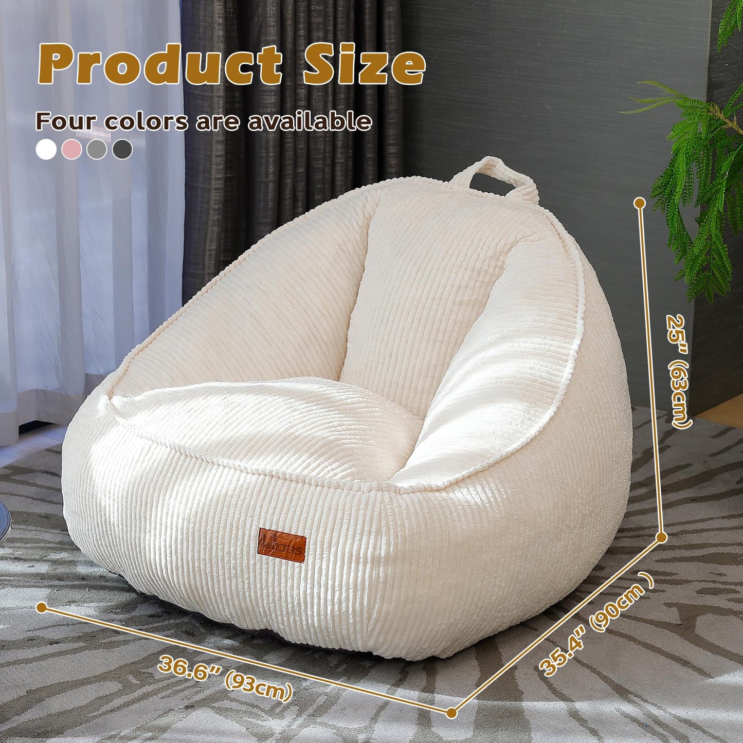 UODERS Bean Bag Chair for Teens & Kids, Corduroy Sofa Chair with Handle for Reading, Gaming, Cute Boneless Beanbag Sofa with Foam Filling