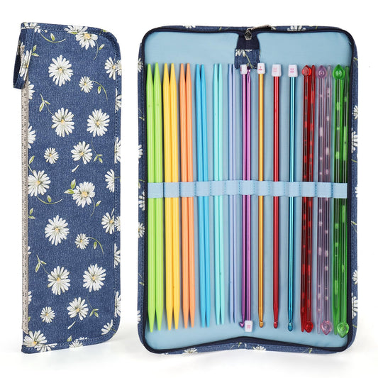 Aeelike Knitting Needle Storage Case Empty, Knitting Needle Case for Long Needles and Long Tunisian Crochet Hooks, Knitting Pins Case, Midnight Blue
