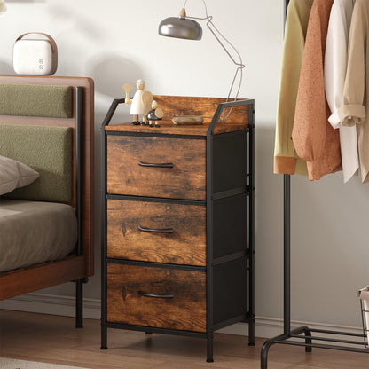 Feonase 3-Drawer Chest of Drawers with Metal Frame & Top Back Shelf – Modern Fabric Storage Cabinet for Bedroom, Living Room, Small Spaces