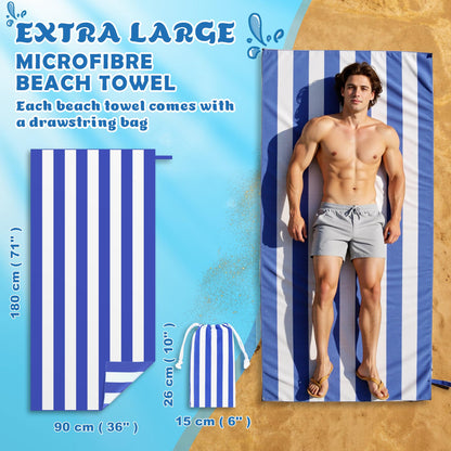 Anavasi Microfibre Beach Towels for Adults, 2 Pack 180 x 90cm 100% Recycled