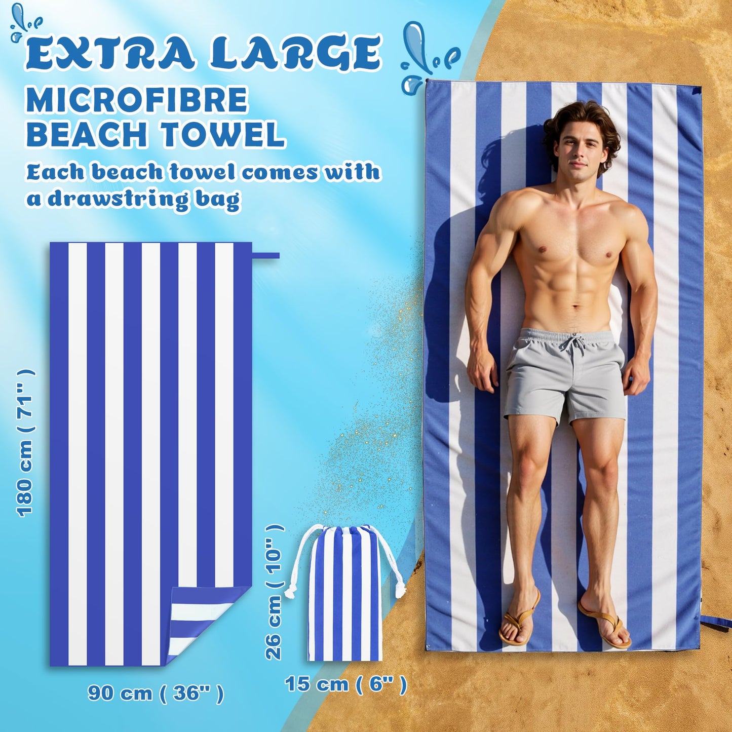 Anavasi Microfibre Beach Towels for Adults, 1 Pack 180 x 90cm 100% Recycled