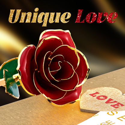 Mikasol Gold Dipped 24K Forever Preserved Rose, 1 Pack Infinity Flower Decor Hand Dipped Romantic Gift for Women in Her Wife Girlfriend Birthday
