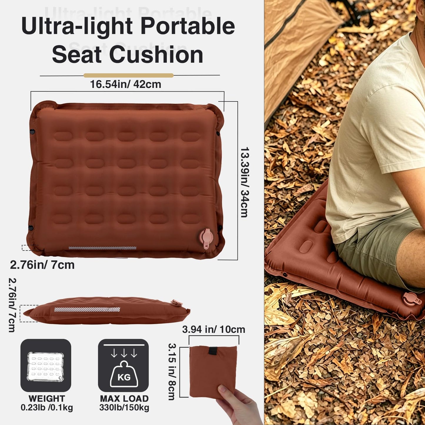 Plliocse Inflatable Seat Cushion,Lightweight Self-Inflating Seat Cushion,Memory Foam Waterproof Air Cushion for Airplane Travel Camping Backpacking