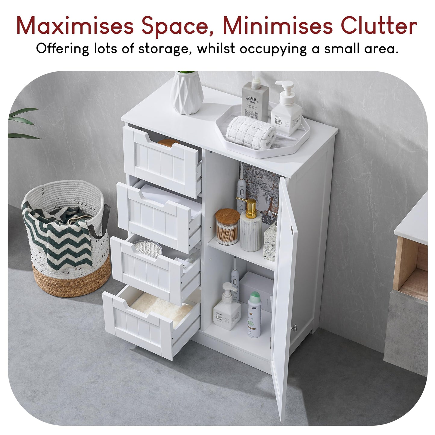 Bath Vida Priano Freestanding 4 Drawer 1 Door Bathroom Floor Cabinet, White