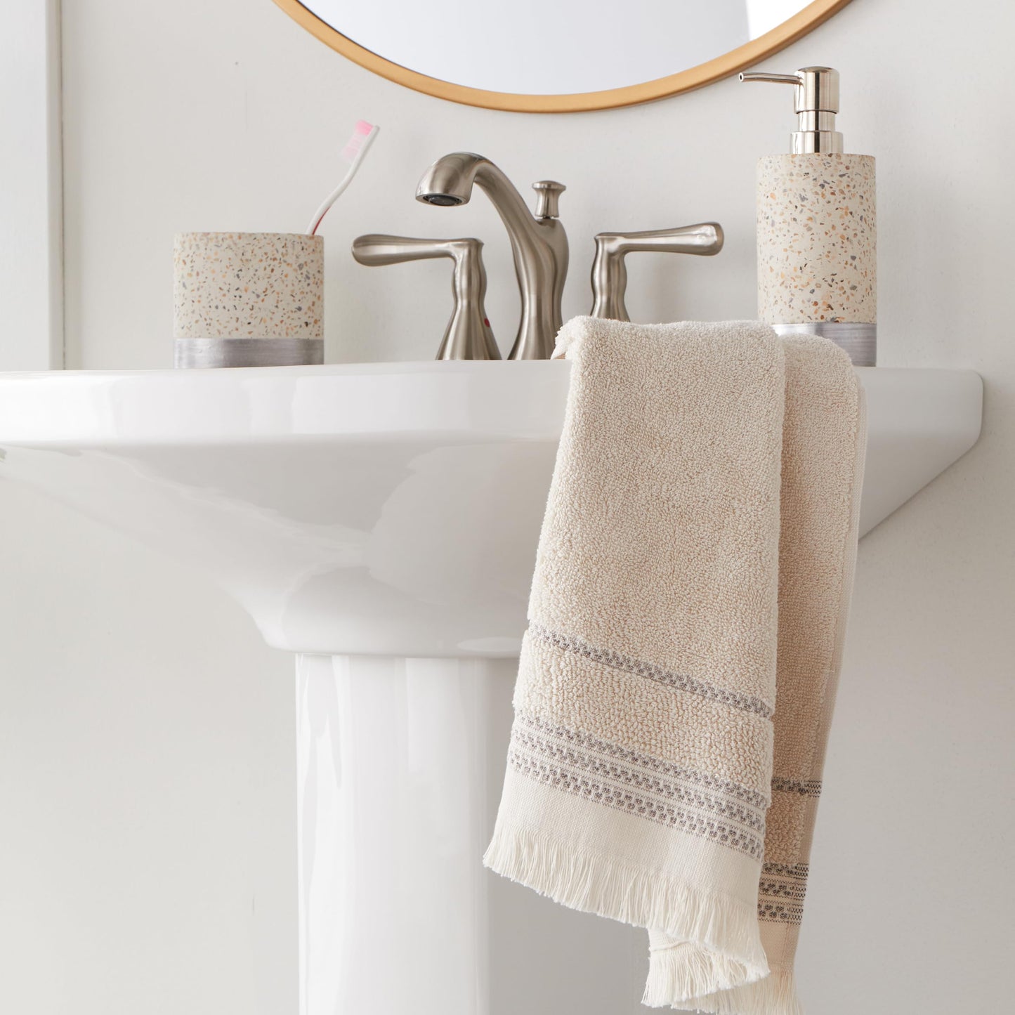 SKL Home Hand Towel Set, Cotton, Taupe