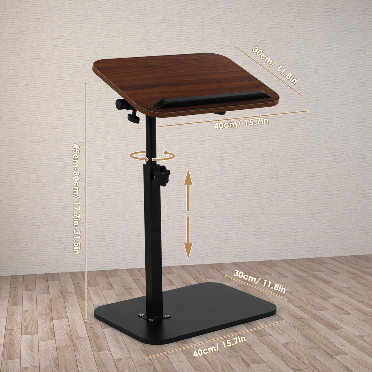 comfoyar C Shaped Side Table Adjustable Height, 360° Swivel 180° Flip Bedside Table with Slat for Sofa Bathtub