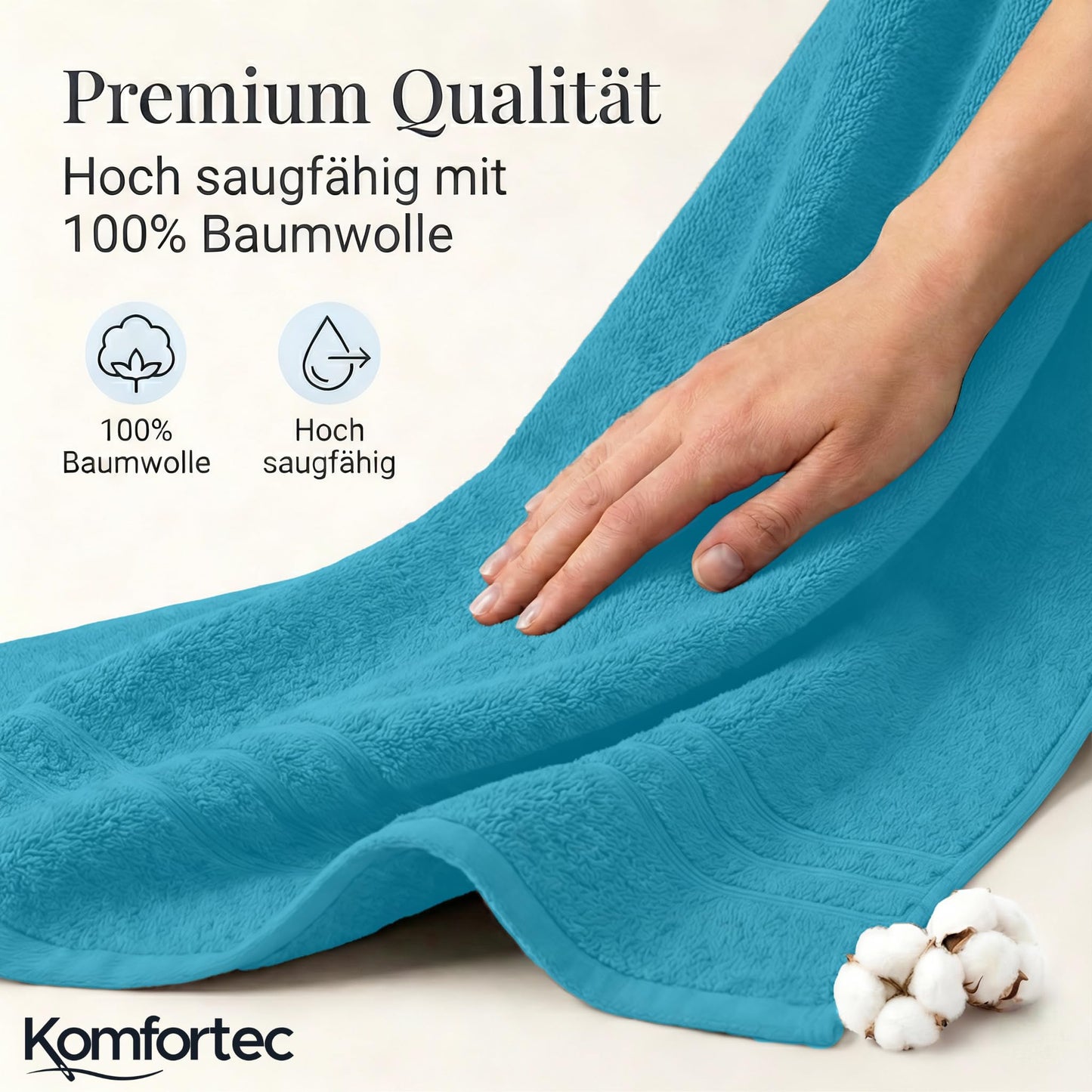 Komfortec Jumbo Bath Towels, 100% Cotton, Quick Dry, 80x200, Teal & Turqoise