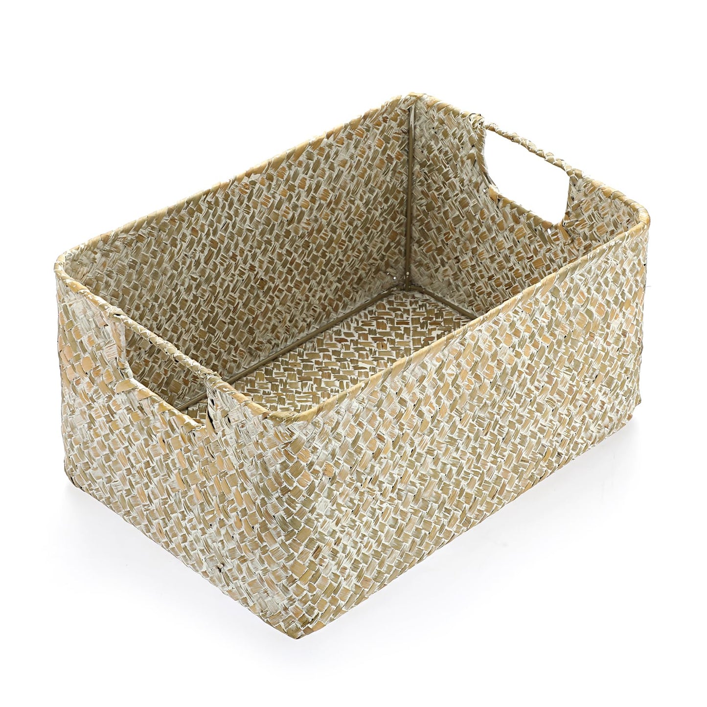 IGNPION Seagrass Storage Basket Woven Seagrass Desktop Rectangular Bathroom Storage Organiser Box