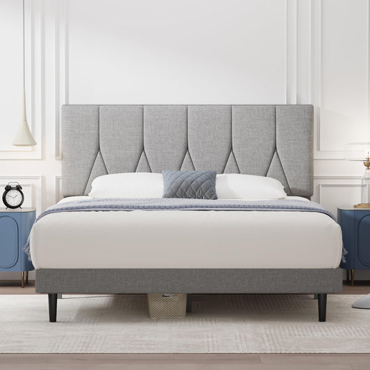 Yocreat Super King Bed Frame, Light Grey, Upholstered Wooden Slat Bed Frame with Headboard, Easy Assembly, Underbed Storage, No Box Spring Needed