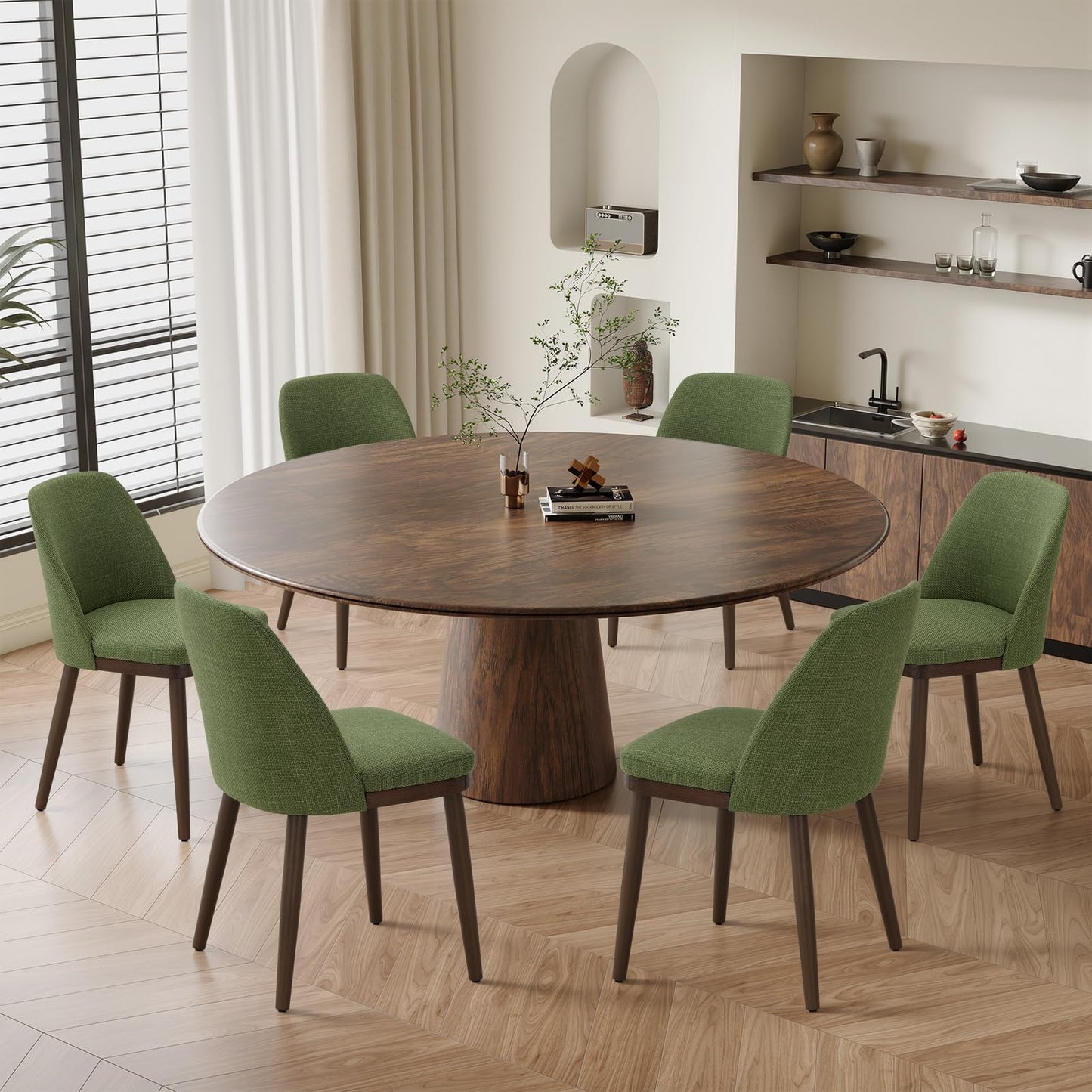 MALOL Thick Wood-base Dining Chairs Set of 6, Upholstered Kitchen Chairs with Solid Wood Legs and Thick Seat Cushion