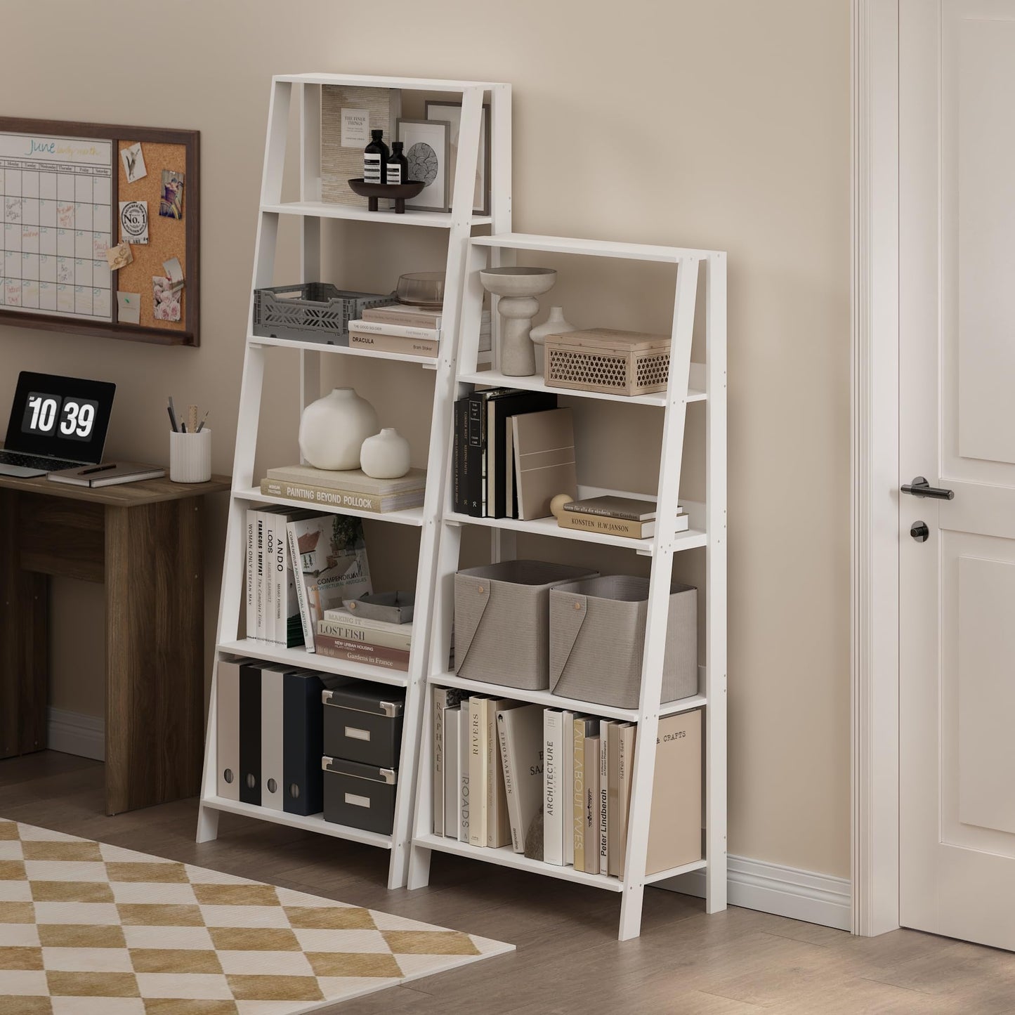 Furinno Ladder Bookcase Display Shelf, 6-Tier, White